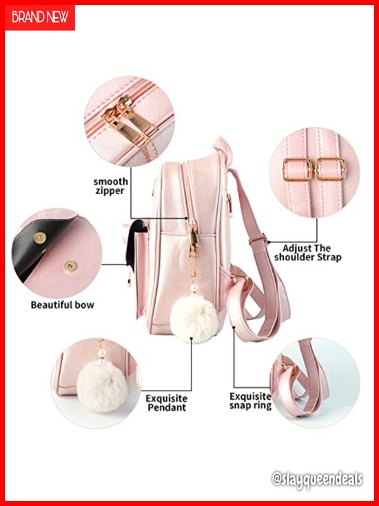 Mini Leather Backpack Purse Set 3 Piece Bowknot Zipper Bags Casual Travel main image 5